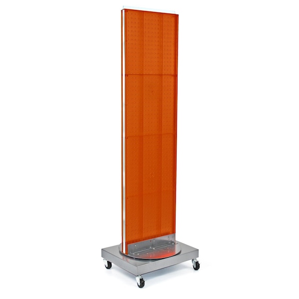 Two-Sided Pegboard Floor Display on Revolving Wheeled Base. Spinner Rack Stand.